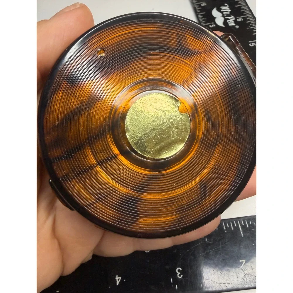 Vintage CornSilk Faux Tortoise Shell Pressed Powder Compact Gold Leaf Inlay